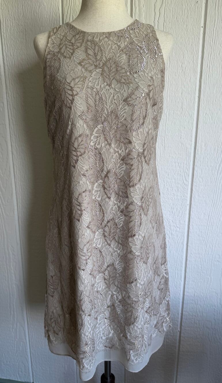 Ralph Lauren Dress Size 4 Lace Lined Rose Gold sSeeveless Metallic Cocktail